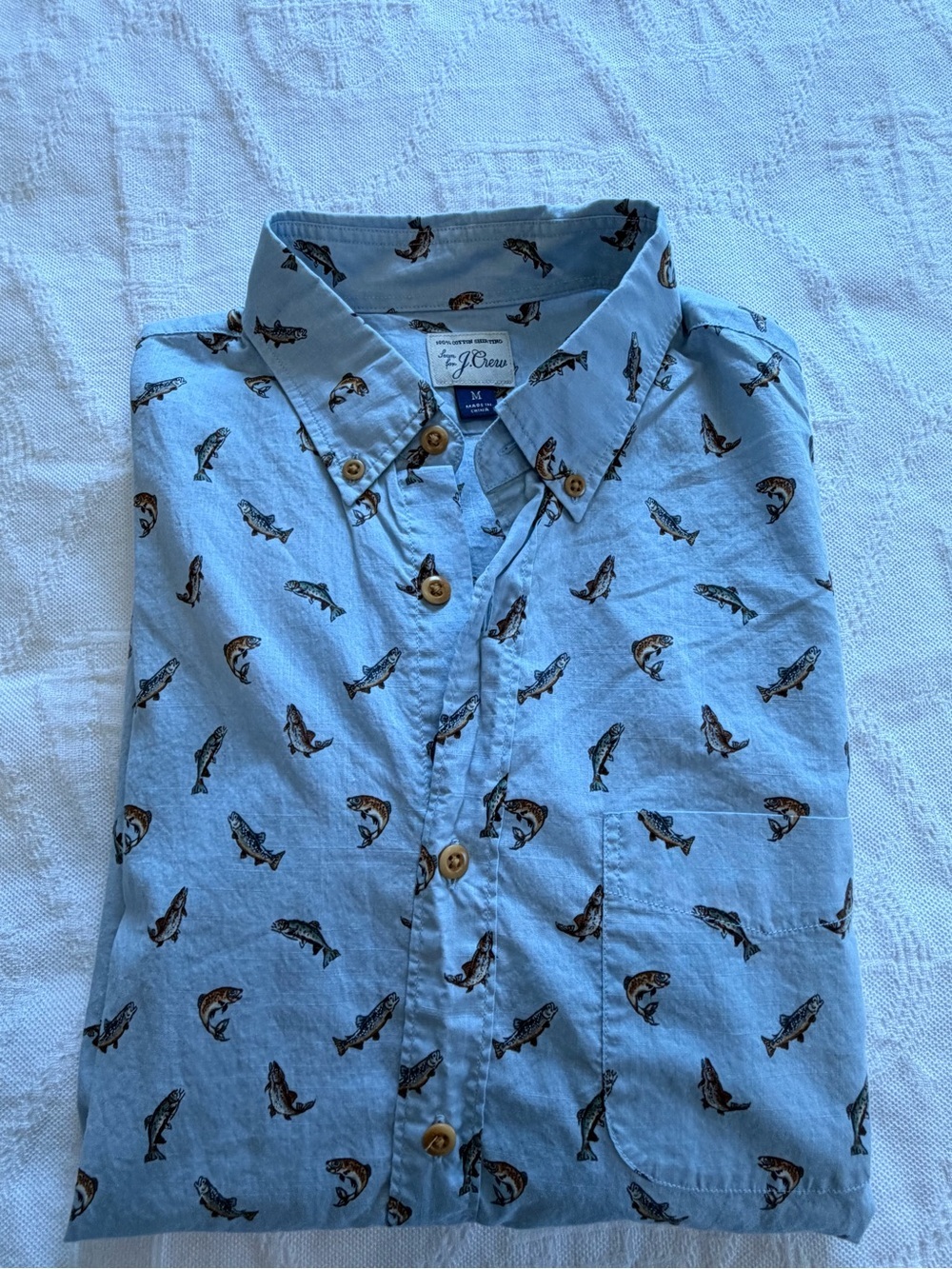 J. Crew Light Blue Fish Print Button-Down Shirt